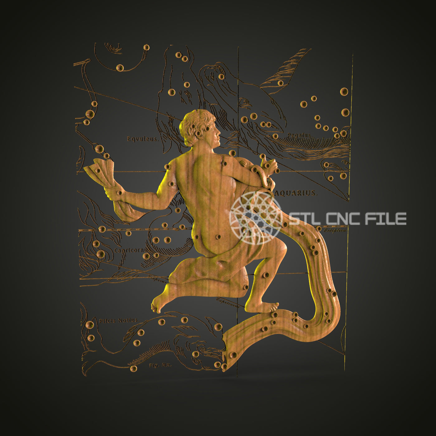 Aquarius Zodiac Sign CNC STL File - 3D Printable Astrological Art, Artcam, Aspire - Celestial Decor