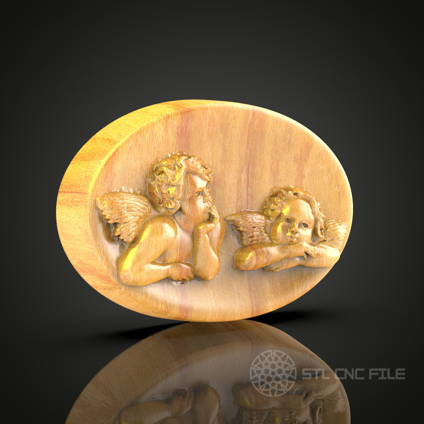 Cherubic Angels Contemplation Wall Art - 3D STL File for CNC Wood Carving