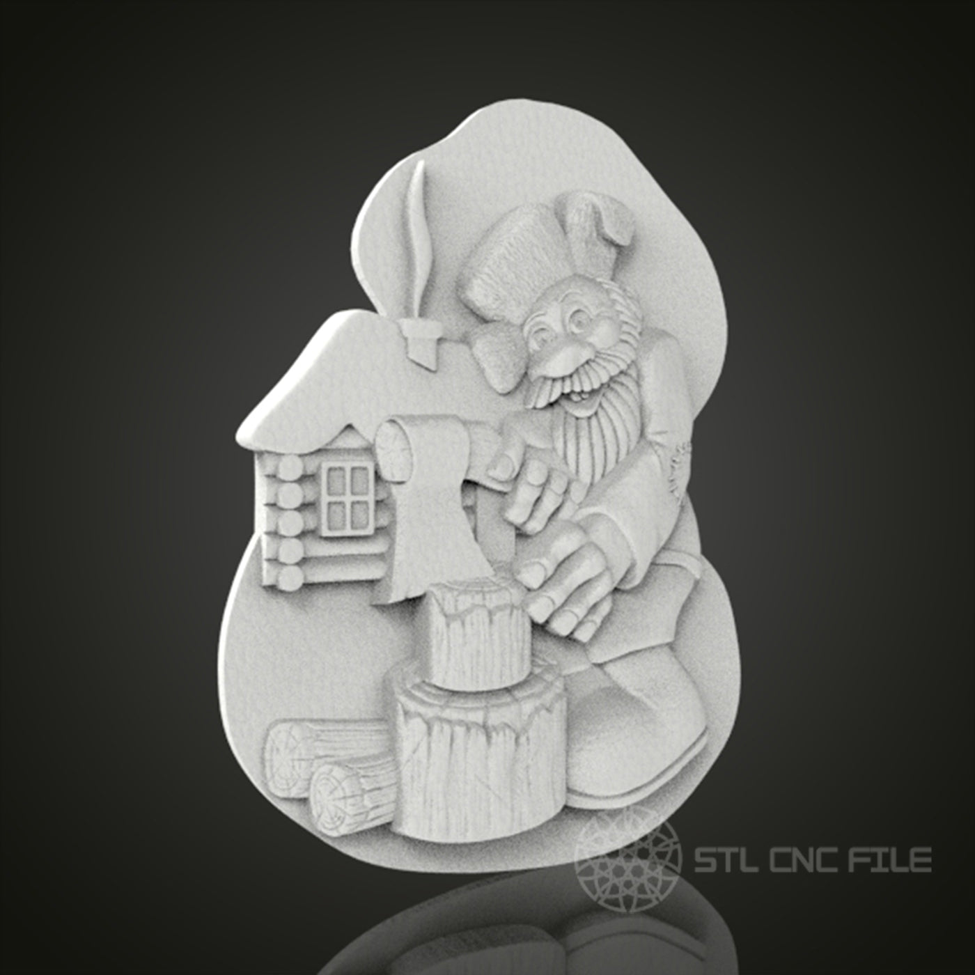 Whimsical Woodcarver Gnome - 3D CNC Engraved Wood Panel, Artcam Aspire STL Model for CNC Router, Folklore Inspired Wall Art