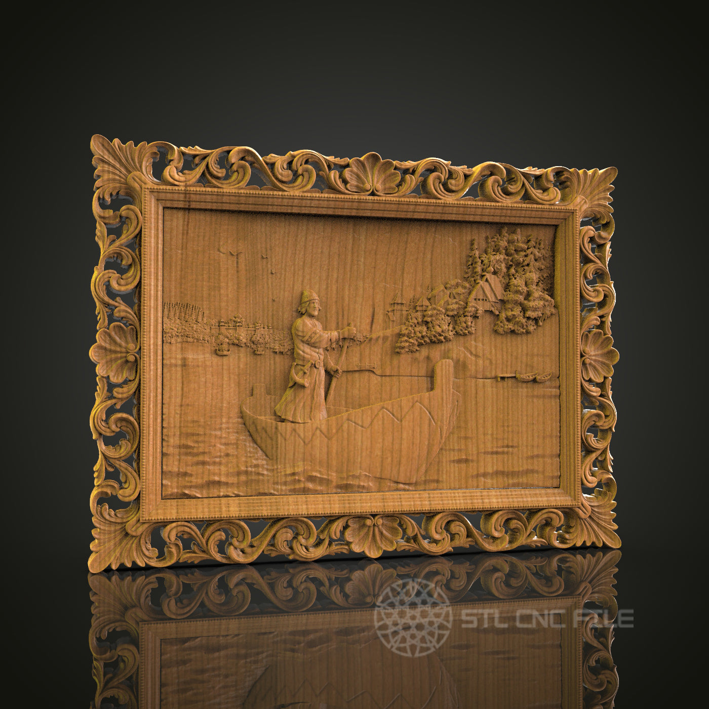 Ornate Man in Boat Relief - STL Model for CNC Router Engraver - Artcam, Aspire Compatible - Wood Art, Wall Decor, 3D Printer Ready