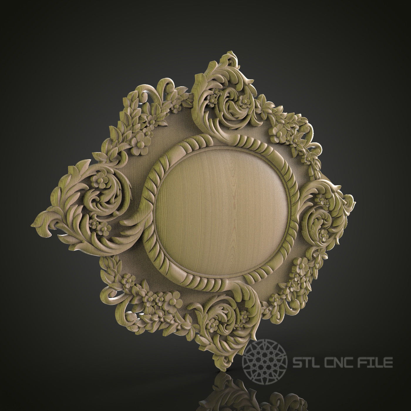 Ornate Floral Oval Frame CNC Router File - STL for 3D Printing and Wood Carving