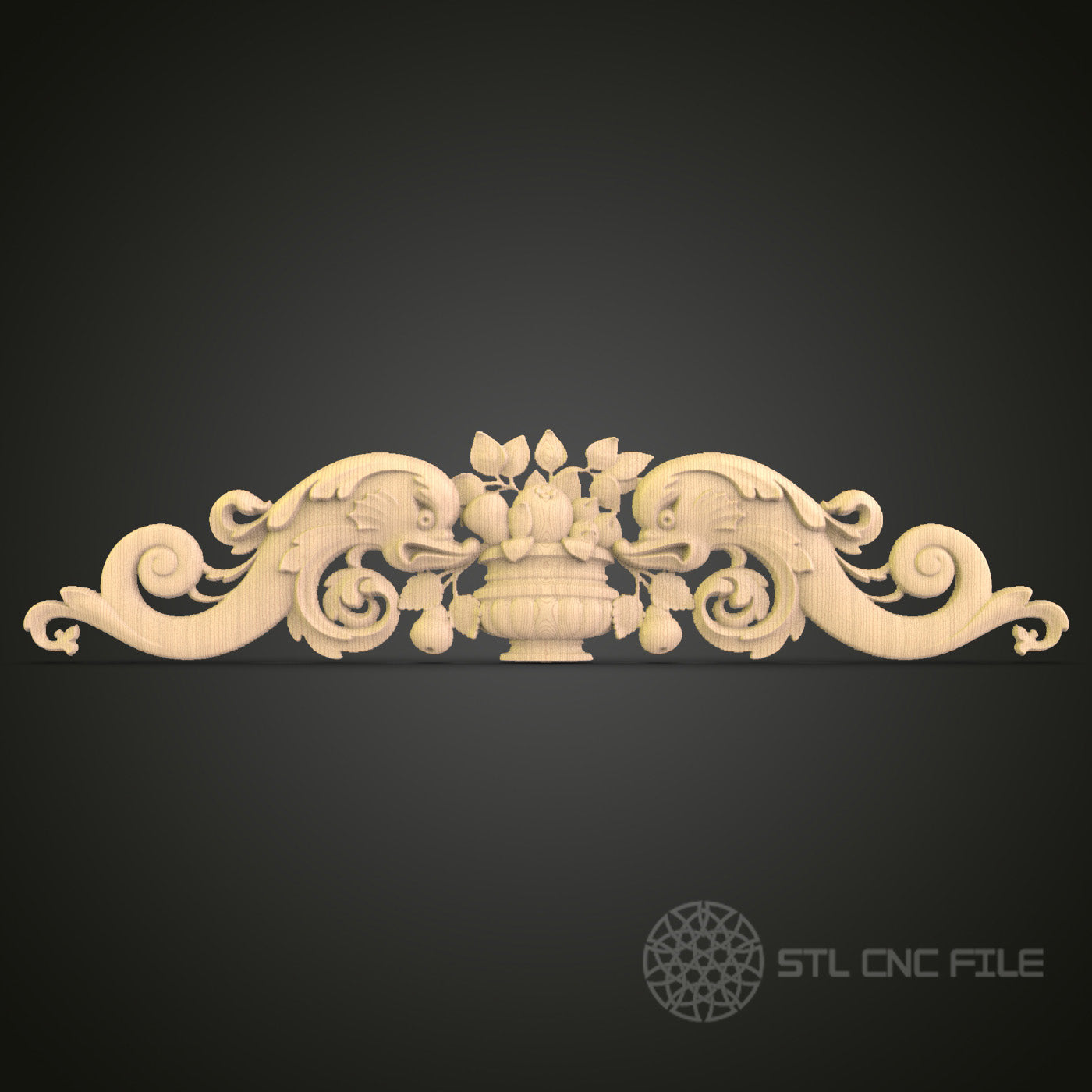 Symmetrical Decorative Panel STL File for CNC - Classic Rococo 3D Wood Carving Design