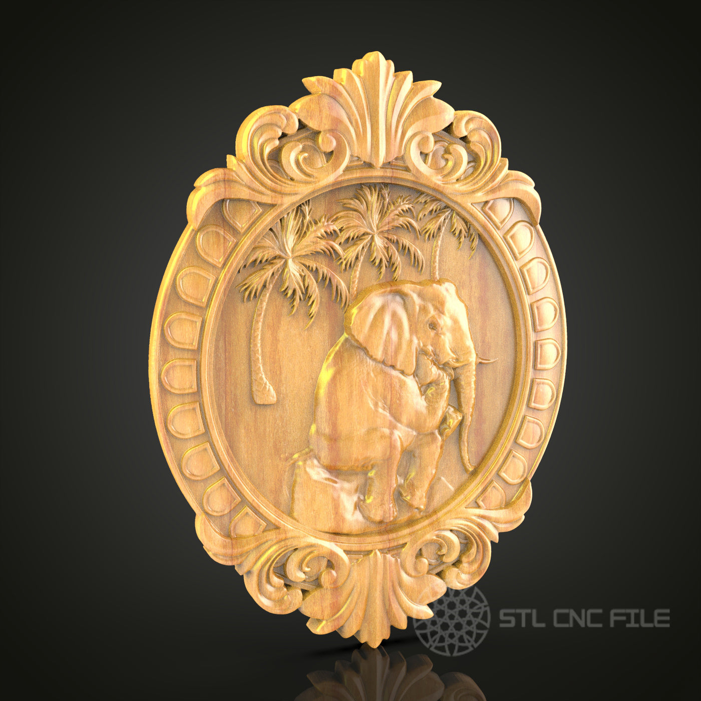 Elephant Relief Sculpture STL File for CNC Routing, Exotic Wood Wall Art Decor