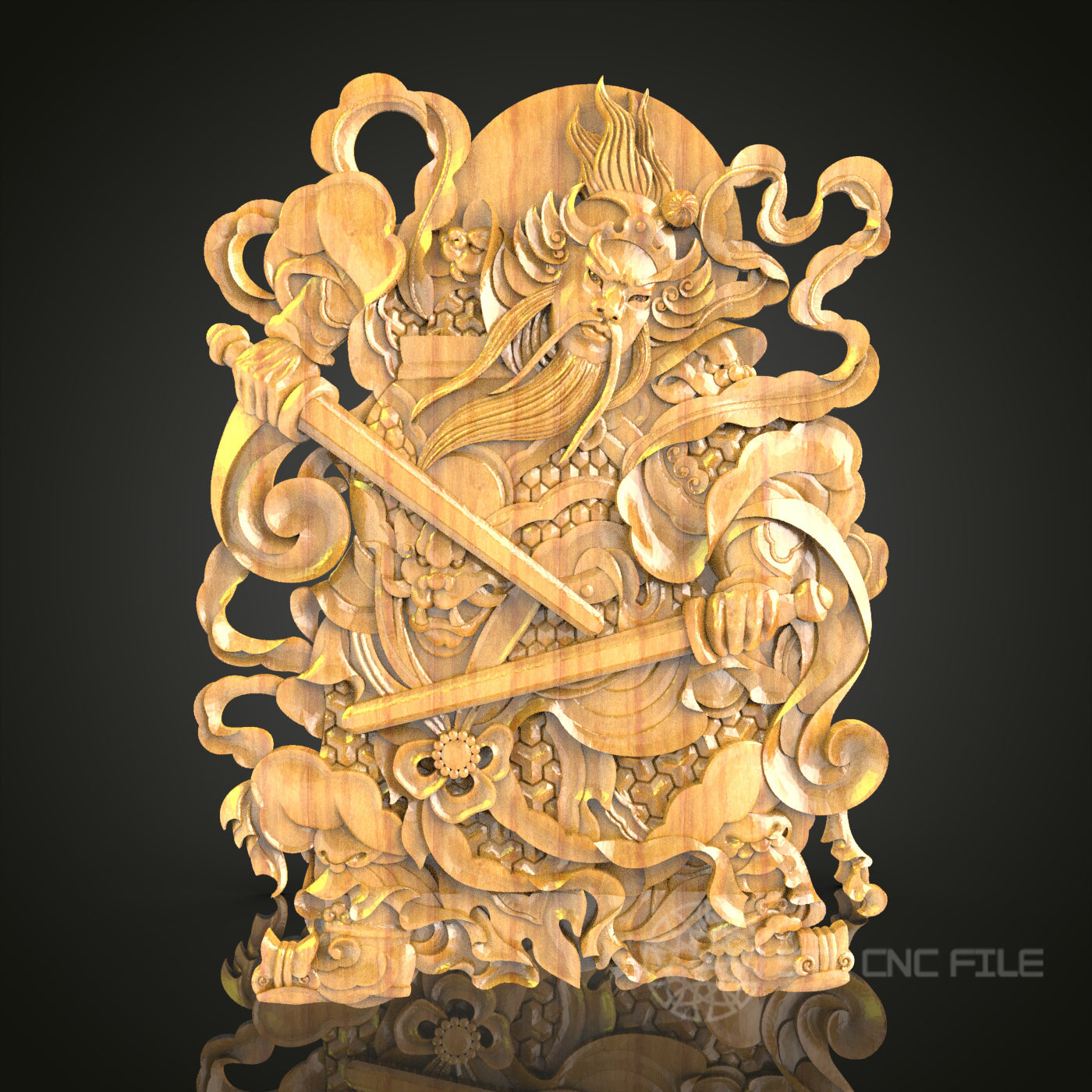 Warrior God 3D STL Model - CNC Router Engraving File for Mythical Wood Art, Asian Inspired Decor