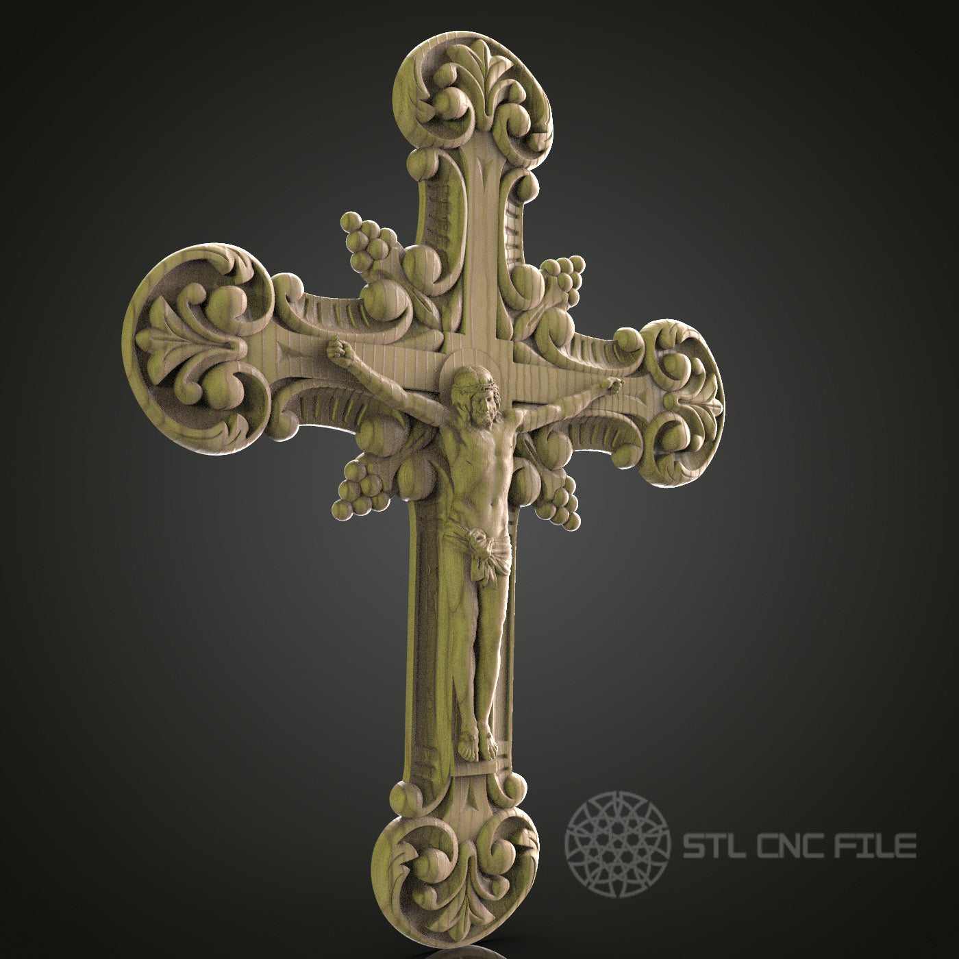 Ornate Crucifix Relief for CNC and 3D Printing - STL File