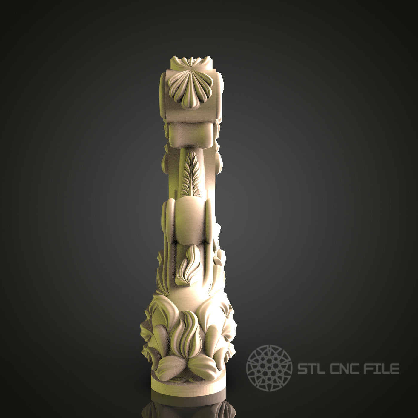 Floral Column Ornament - STL Model for CNC Router, 3D Printer - Artcam, Aspire Compatible
