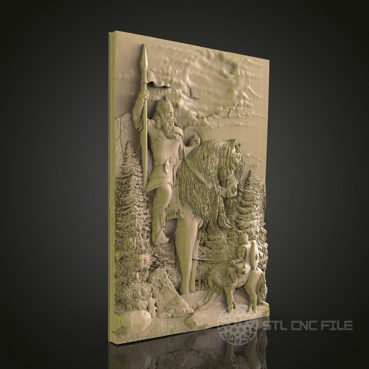 Viking Warrior and Horse Relief STL Model for CNC Router, Aspire, Artcam, 3D Printer, Wall Decor, Wood Art