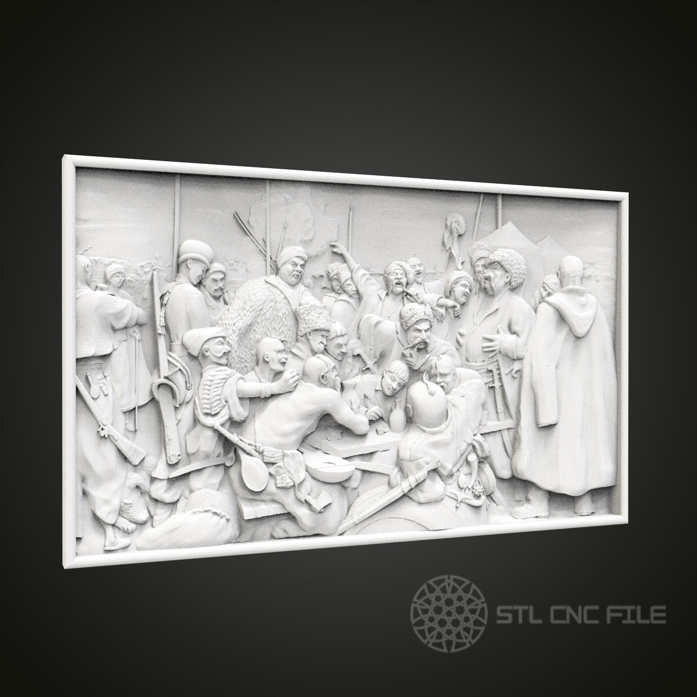 Historical Gathering Relief - 3D CNC Engraved Wood Panel, Artcam Aspire STL Model for CNC Router, Classic Wall Art