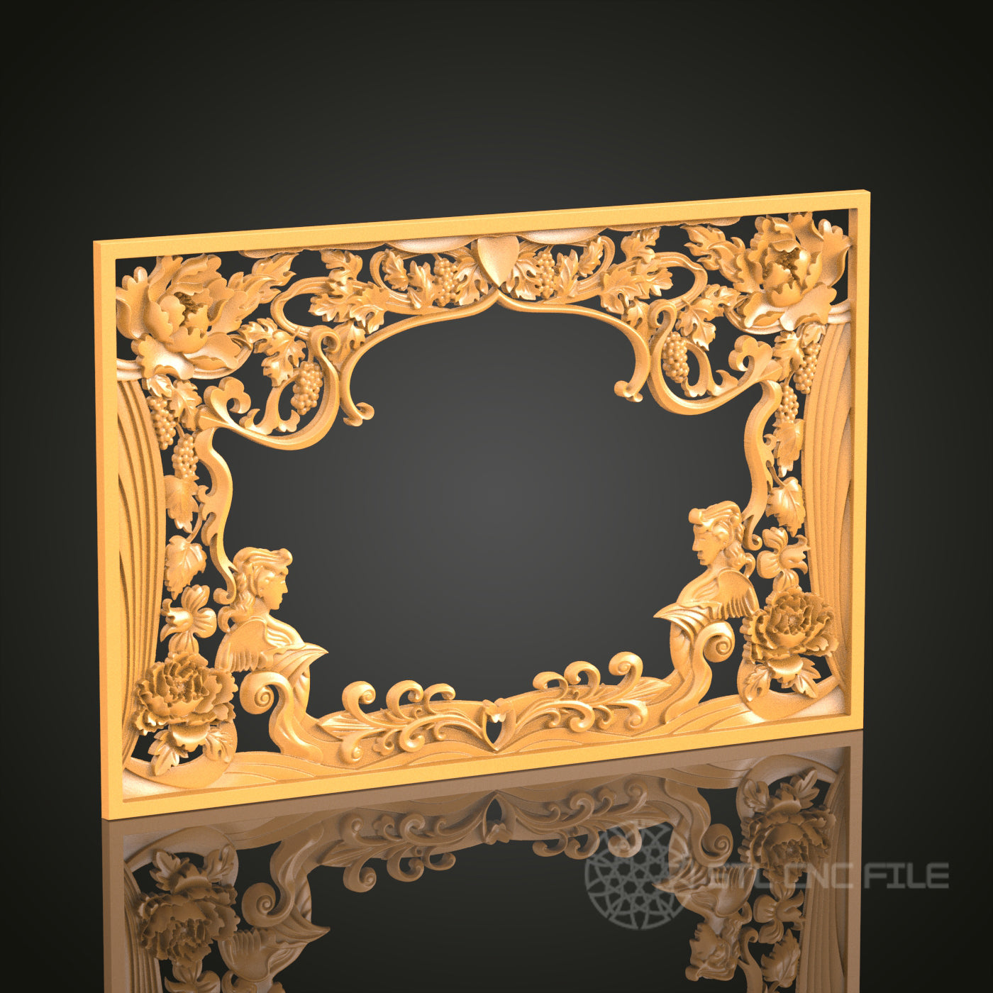 Exquisite Floral Frame Design STL Model for CNC Router Engraver - Artcam, Aspire, CNC Files, 3D Printer Compatible, Wall Decor