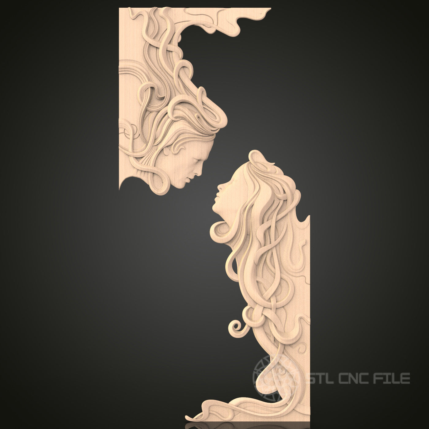 Art Nouveau Lady Profile 3D Model STL File, Elegant Female Figure for CNC Router – Compatible with Artcam, Aspire