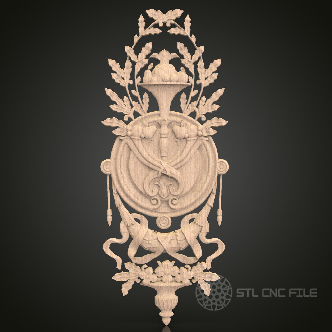 Floral Vase Ornament CNC Carving STL File - Elegant Decor Design, Compatible with Artcam, Aspire