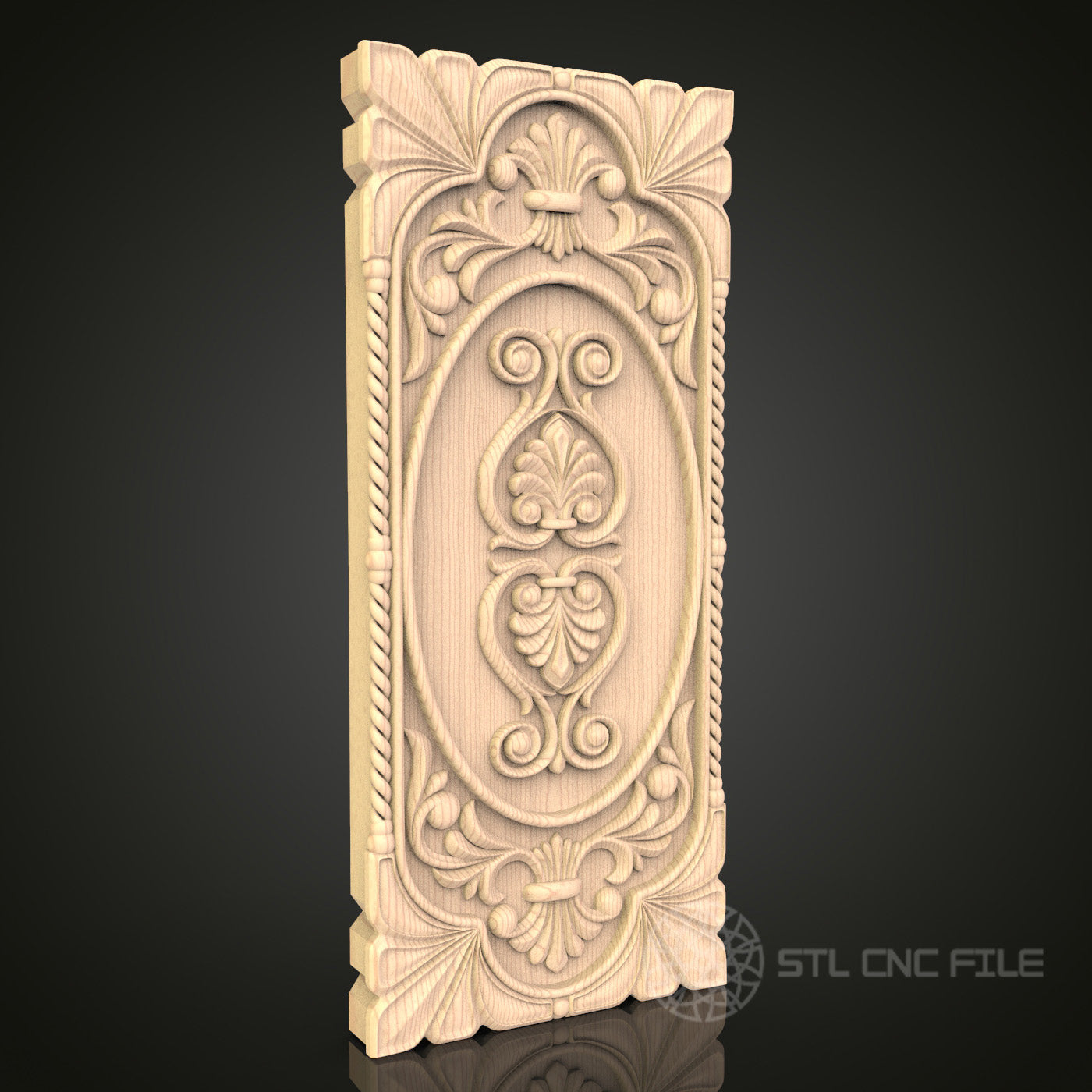 Classical Ornamental Panel STL File for CNC - Elegant 3D Wood Carving Design