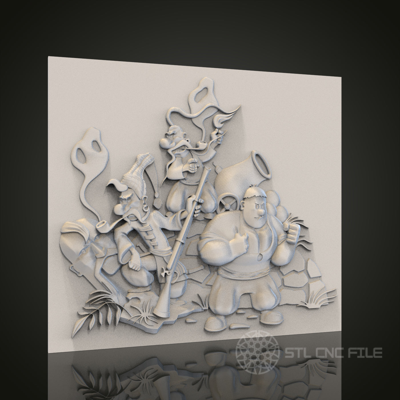 Whimsical Cartoon Characters Relief STL Model for CNC Router Engraver, Artcam, Aspire, Wood Art Wall Decor