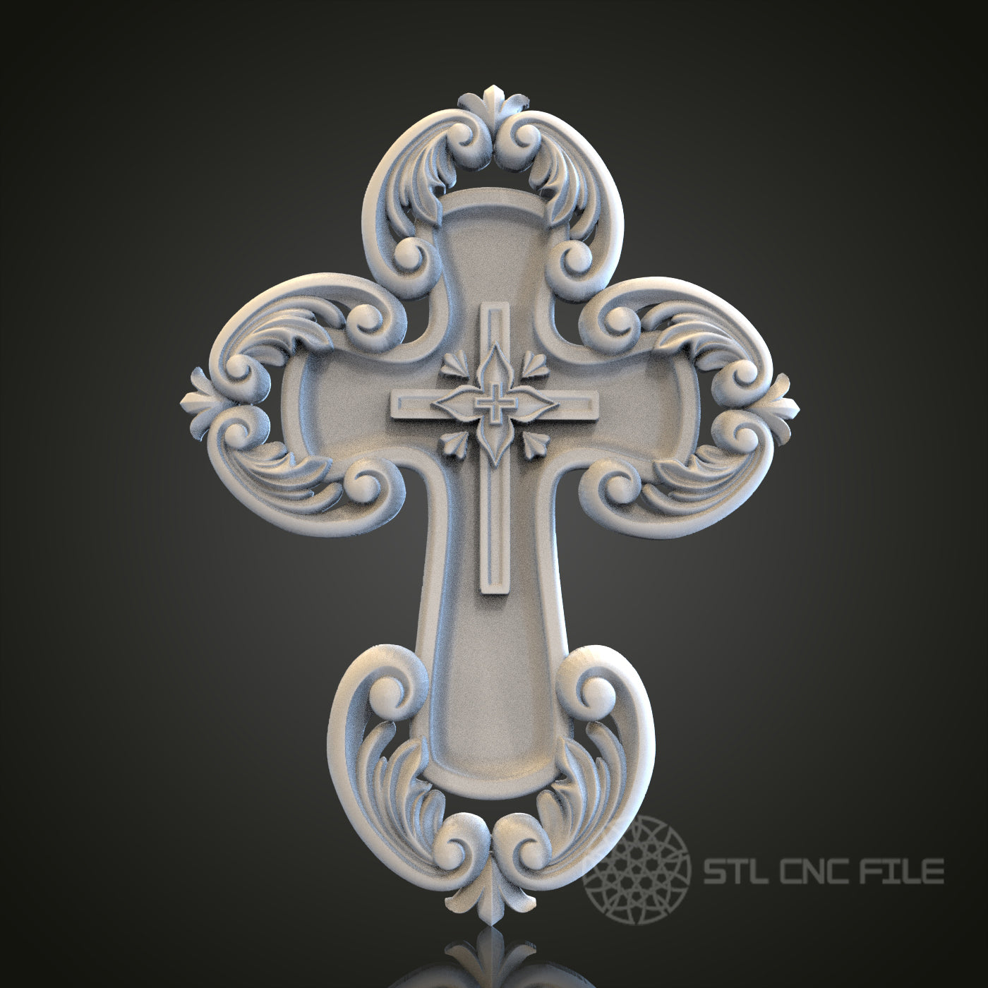 Ornate Cross Relief STL Model for CNC Router Engraver, Artcam, Aspire, Wood, Wall Decor
