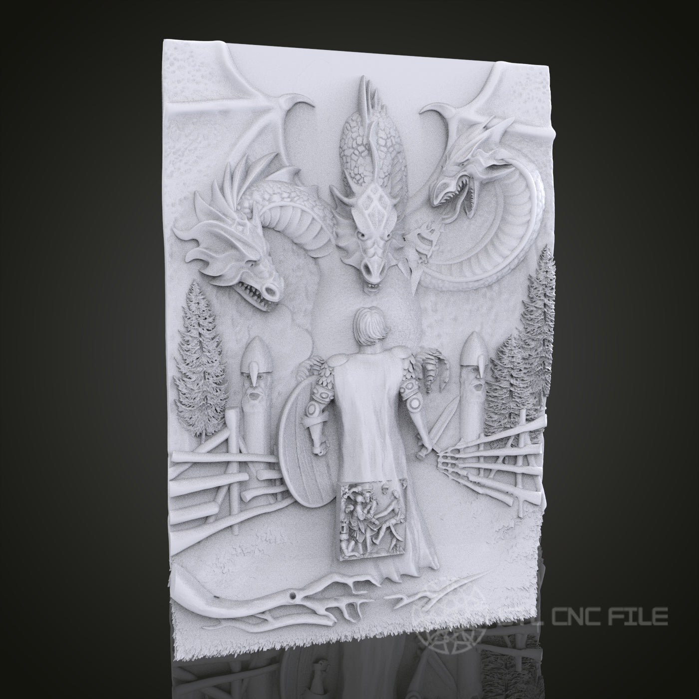 Dragon Encounter 3D Relief Art for CNC Router, Artcam, Aspire, Wall Decor, STL Model, Compatible with 3D Printers