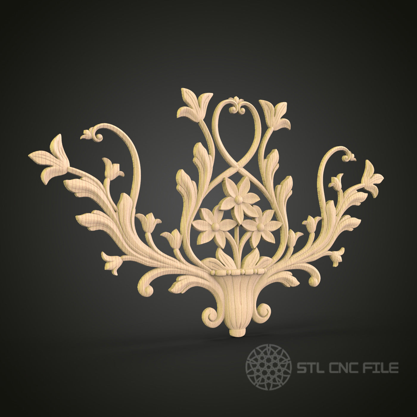 Floral Bouquet STL File for CNC - Elegant Fleur-de-Lis 3D Wood Carving Design