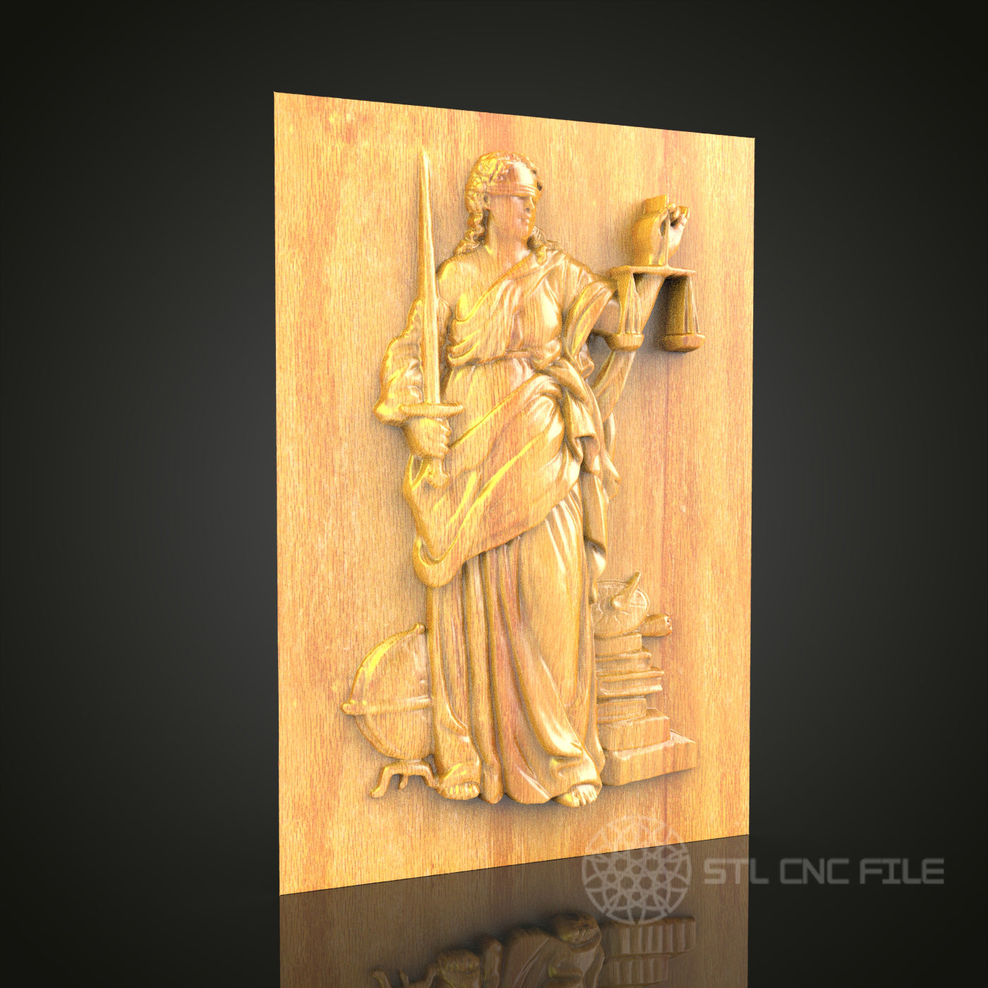 Lady Justice Relief STL Model for CNC Router - Artcam, Aspire Compatible, Legal Symbol Wood Carving