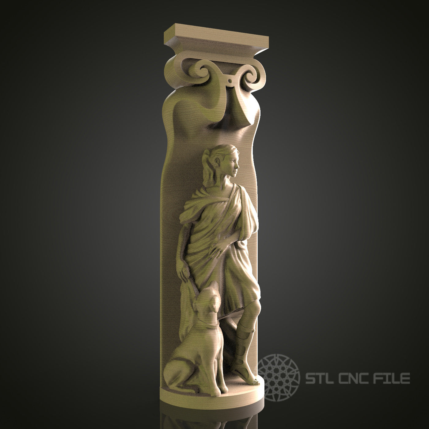 Classical Column with Female Figure for CNC and 3D Printing - STL File