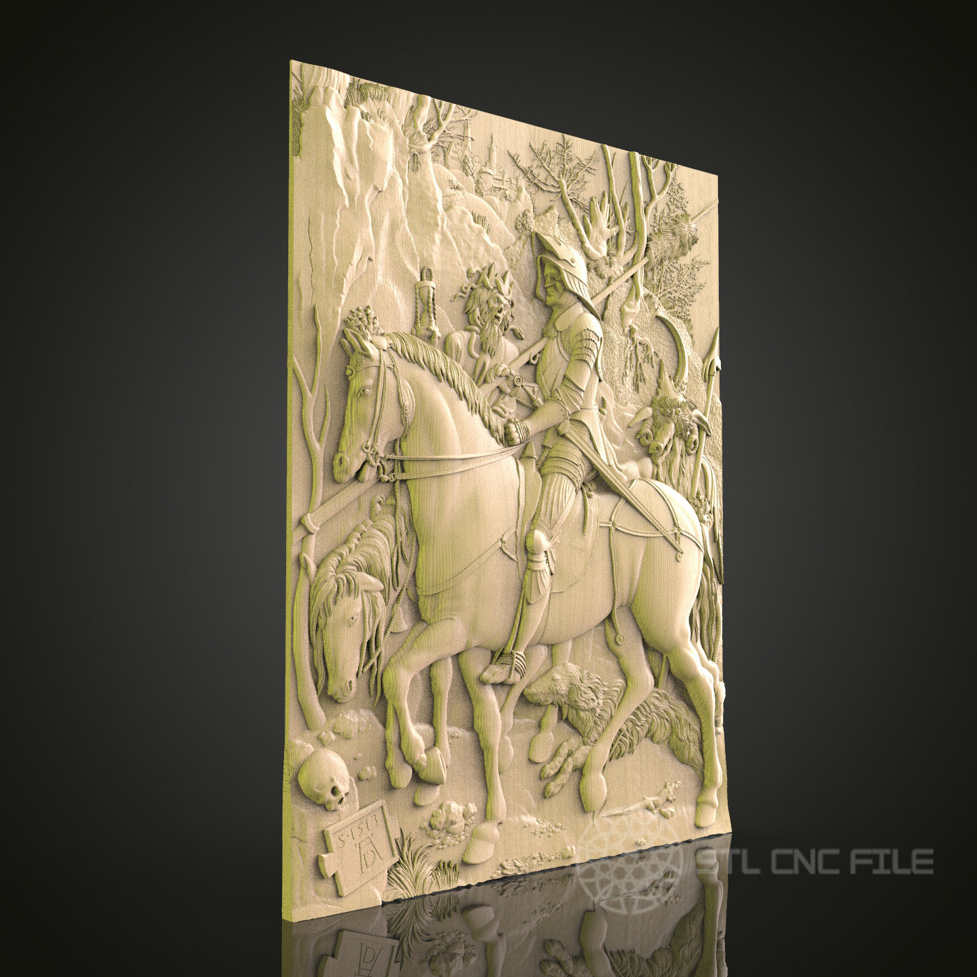 Intricate CNC Engraved Medieval Knight Wood Panel - STL Model for 3D Printer & CNC Router