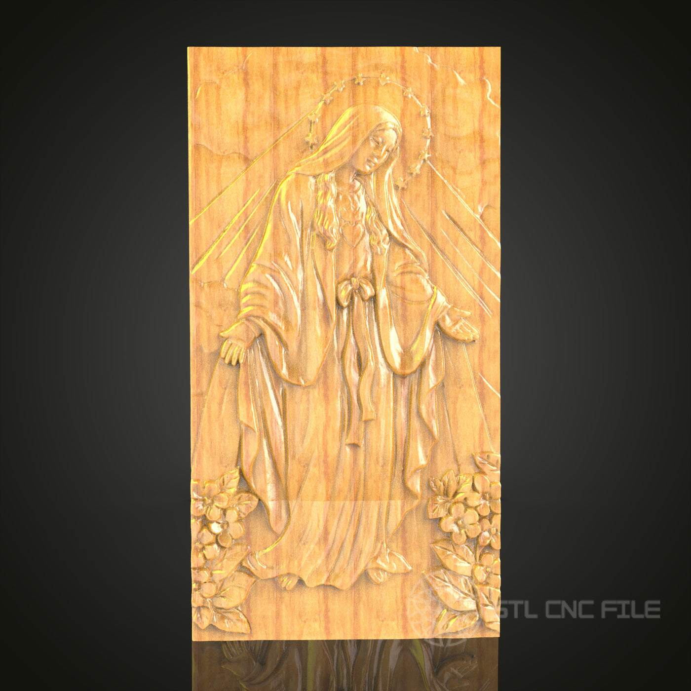 Virgin Mary 3D STL Model - CNC Router File for Religious Wood Carving, Christian Art Decor