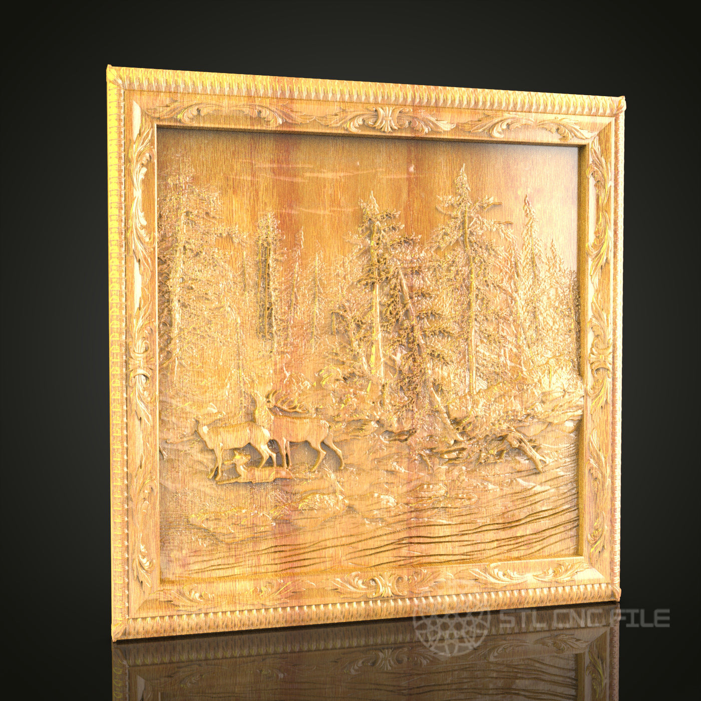 Winter Forest Scene 3D Relief Model for CNC – Woodland Wildlife Art, Wood Carving File