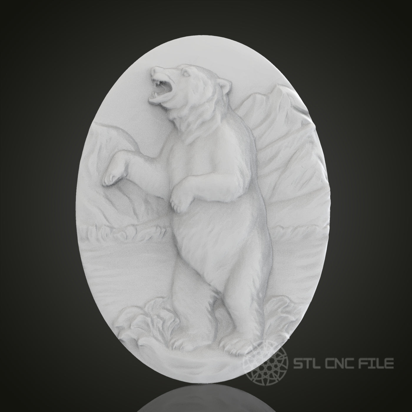Oval Bear 3D Relief Art for CNC Router, Artcam, Aspire, Wall Decor, STL Model, Compatible with 3D Printers