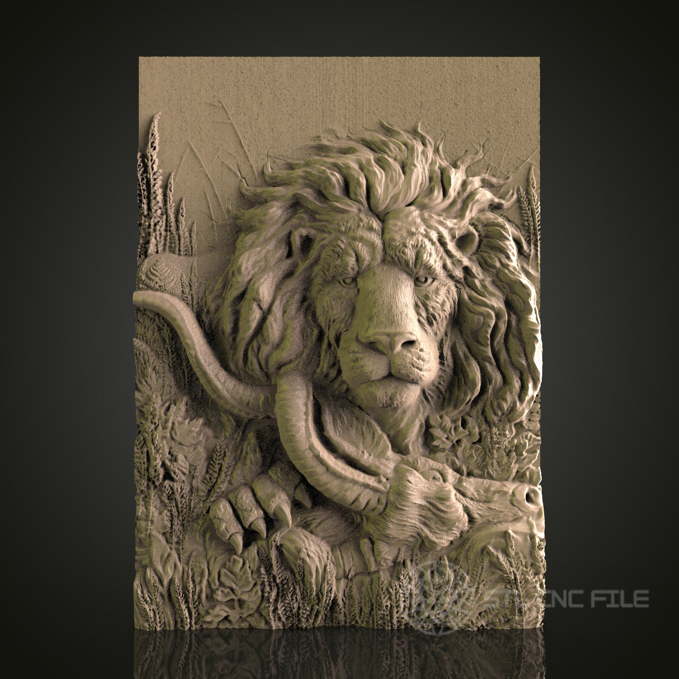 Lion Relief Art STL Model for CNC Router Engraver - Wood Art Wall Decor - 3D Printer File for Artcam and Aspire