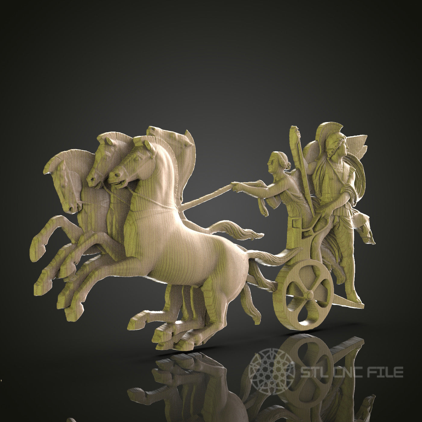 Dynamic Chariot Sculpture Wall Decor - STL Model for CNC Router, 3D Printer - Artcam, Aspire Compatible
