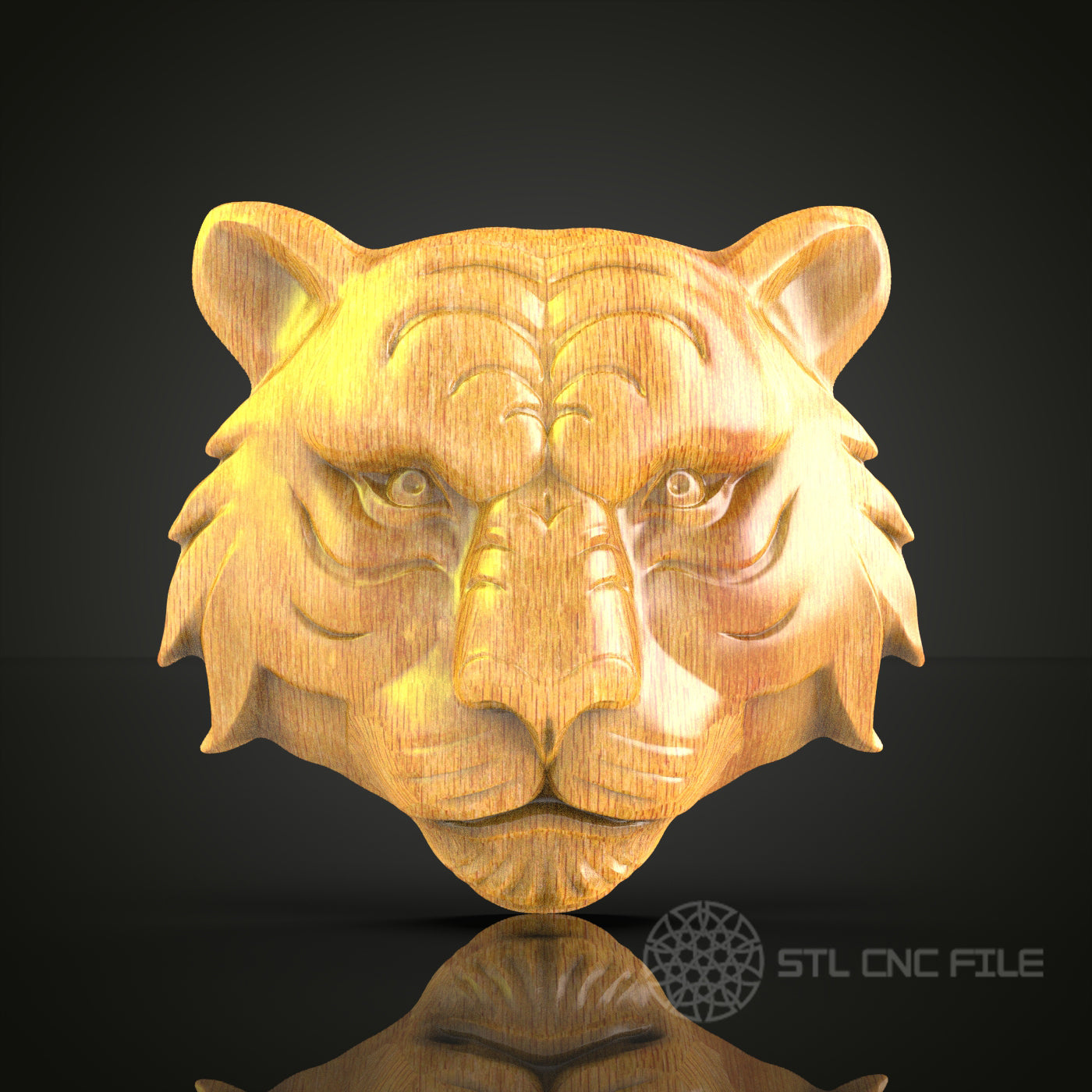 Intense Tiger Face STL File for CNC, 3D Wood Carving, Exotic Animal Art, Router Engraving, Decorative Wall Art