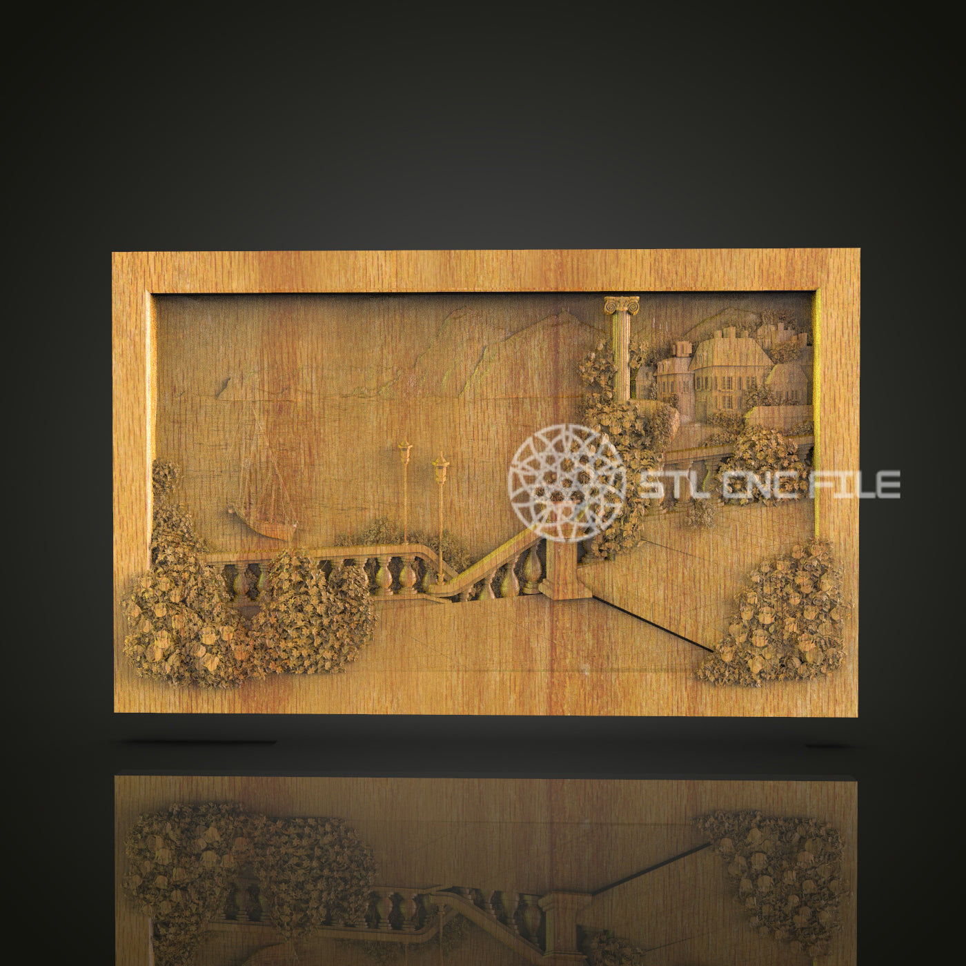 Rustic Landscape Relief STL File, Countryside CNC Carving Design for Artcam, Aspire, Decorative Wall Art