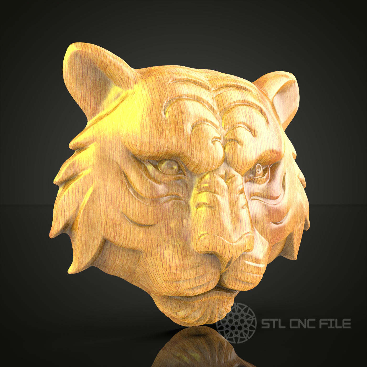 Intense Tiger Face STL File for CNC, 3D Wood Carving, Exotic Animal Art, Router Engraving, Decorative Wall Art