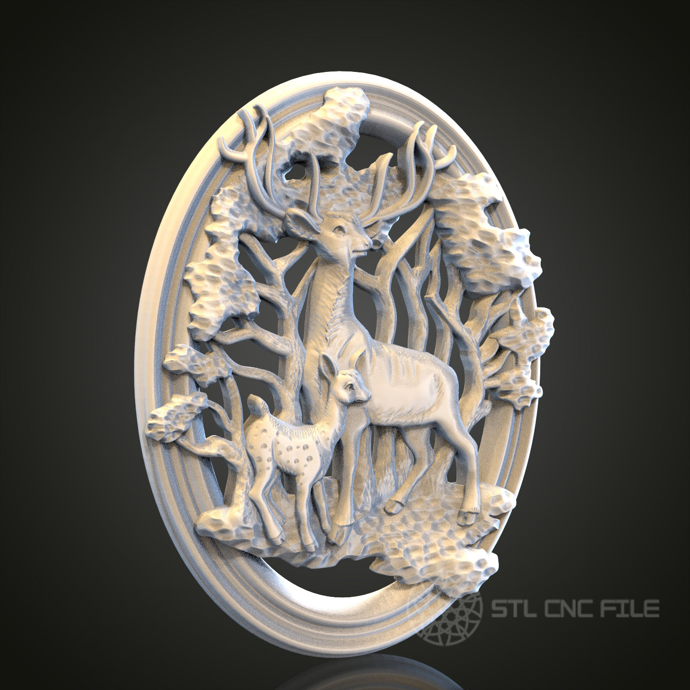 Deer and Fawn in Forest 3D STL File, CNC and 3D Printer Model, Wildlife Art, Artcam Aspire, Nature Wall Decor