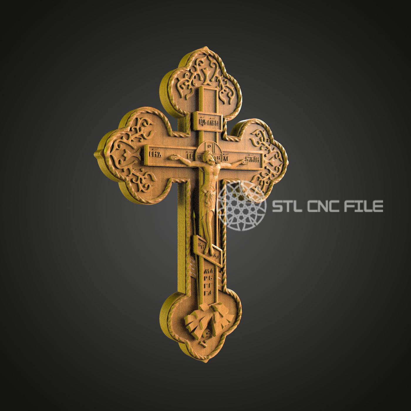 Ornate Cross CNC STL File - 3D Printable Religious Symbol for Artcam, Aspire - Spiritual Wall Decor