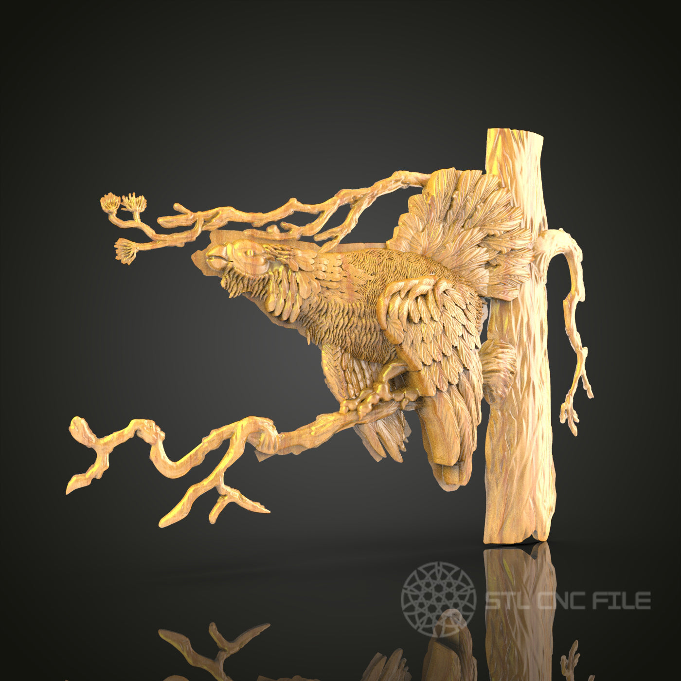 Dynamic Bird in Flight STL File for CNC, Exquisite 3D Wood Carving, Artistic Nature Scene, Router Engraving Art