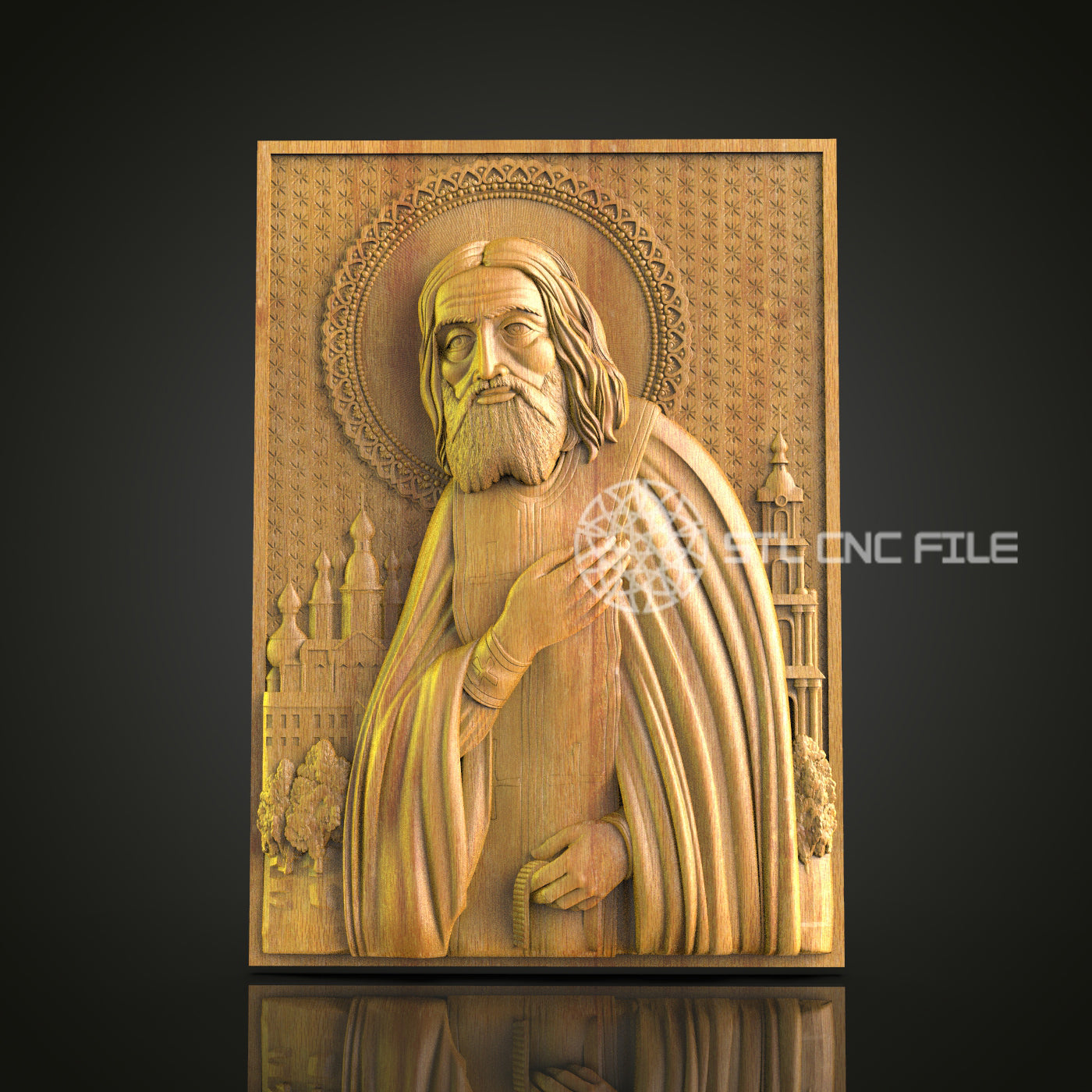 Saintly Figure CNC Router Engraved Wood Panel - Spiritual Art for Religious Decor and Inspirational Spaces