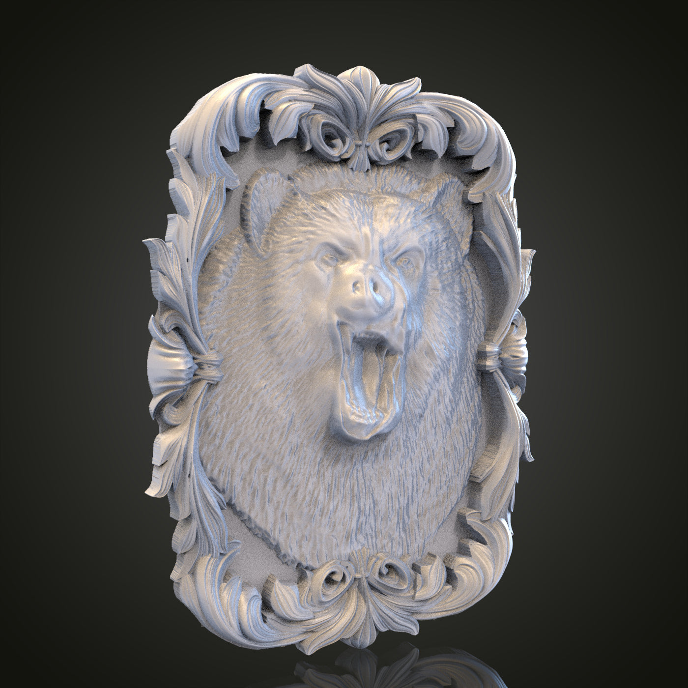 Roaring Bear Relief STL Model for CNC Router Engraver, Artcam, Aspire, Wood, Wall Decor