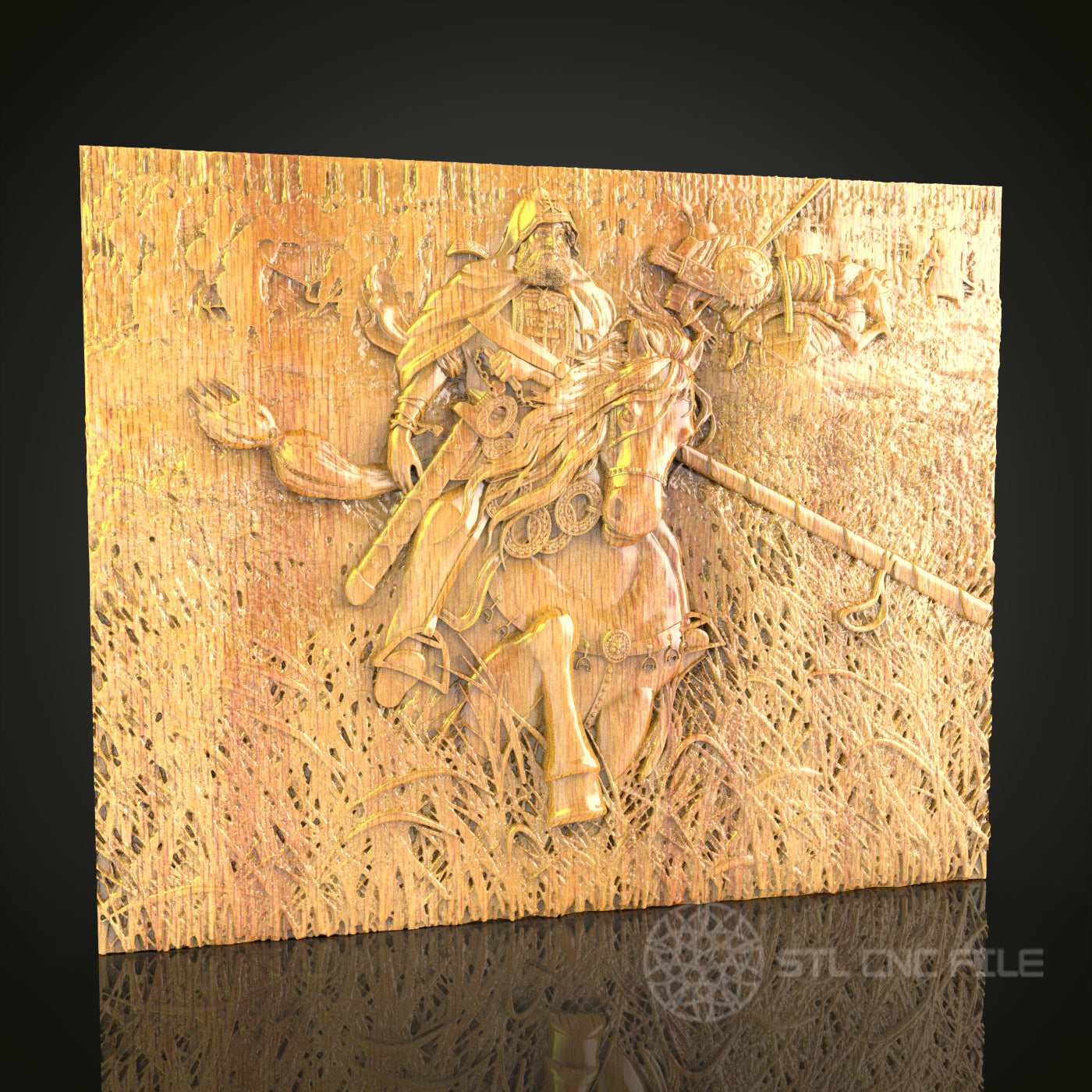 Viking Warrior Battle Scene 3D Relief Model for CNC – Historical Art, Wood Carving File