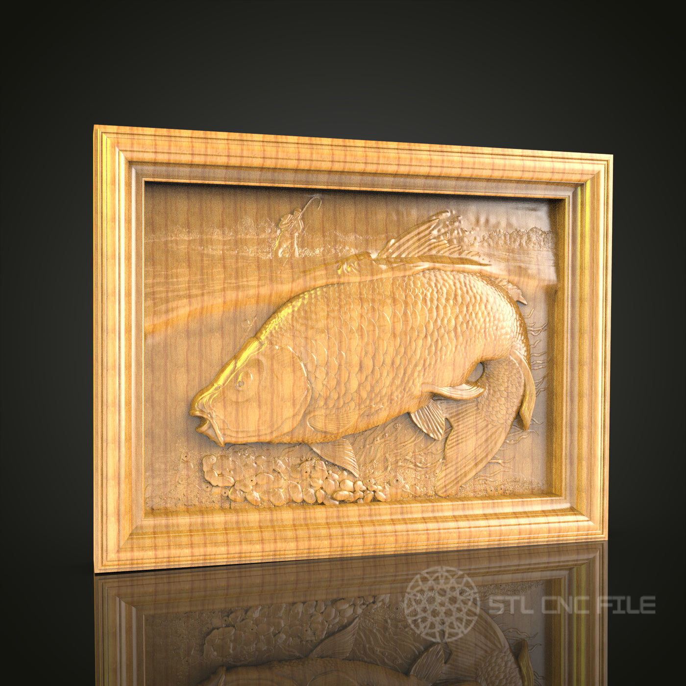Lifelike Carp Fish Wood Carving - CNC Router STL File for Anglers and Nature Enthusiasts