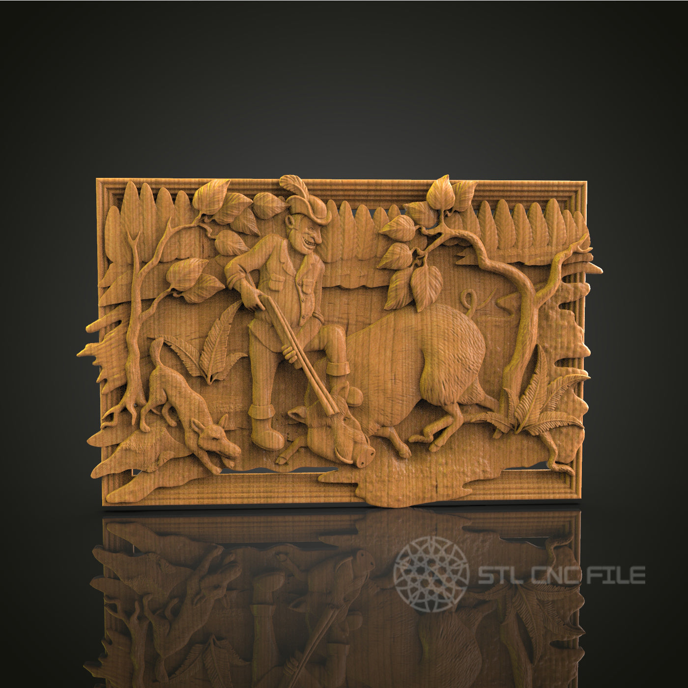 Hunter Scene Relief - STL Model for CNC Router Engraver - Artcam, Aspire Compatible - Wood Art, Wall Decor, 3D Printer Ready
