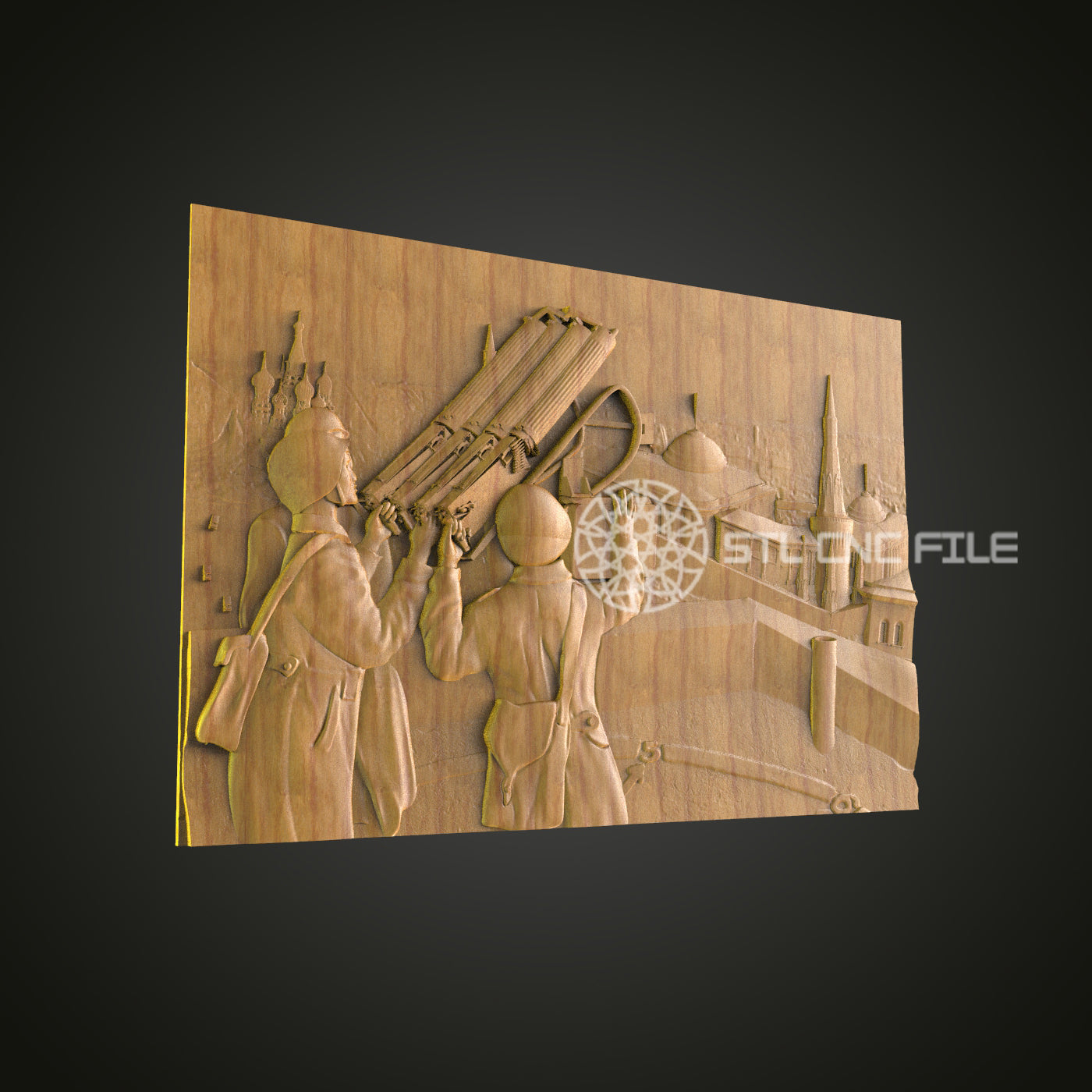 Cityscape Musicians CNC Router Engraved Wood Panel - Unique Wall Art for Music and Urban Art Lovers