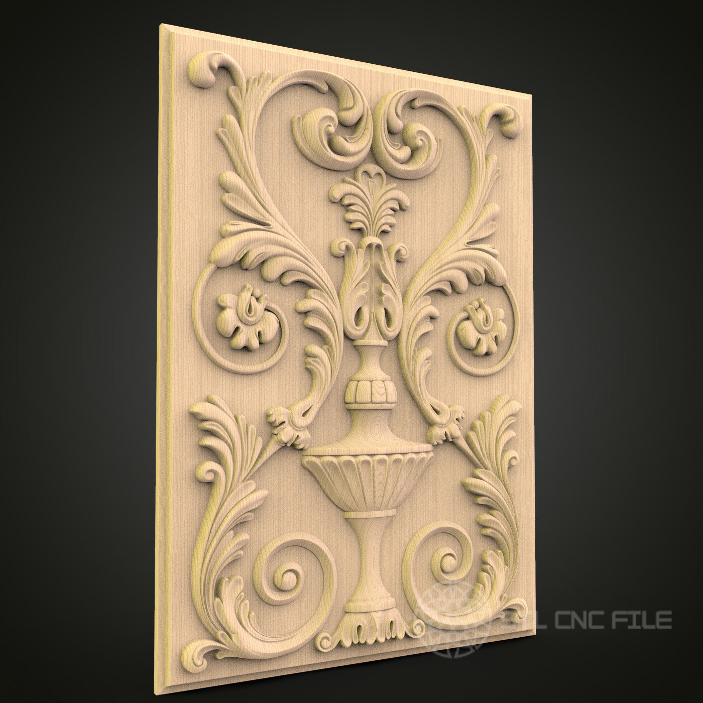 Ornamental Urn & Scrollwork STL File for CNC - Classic Vase 3D Wood Carving Design