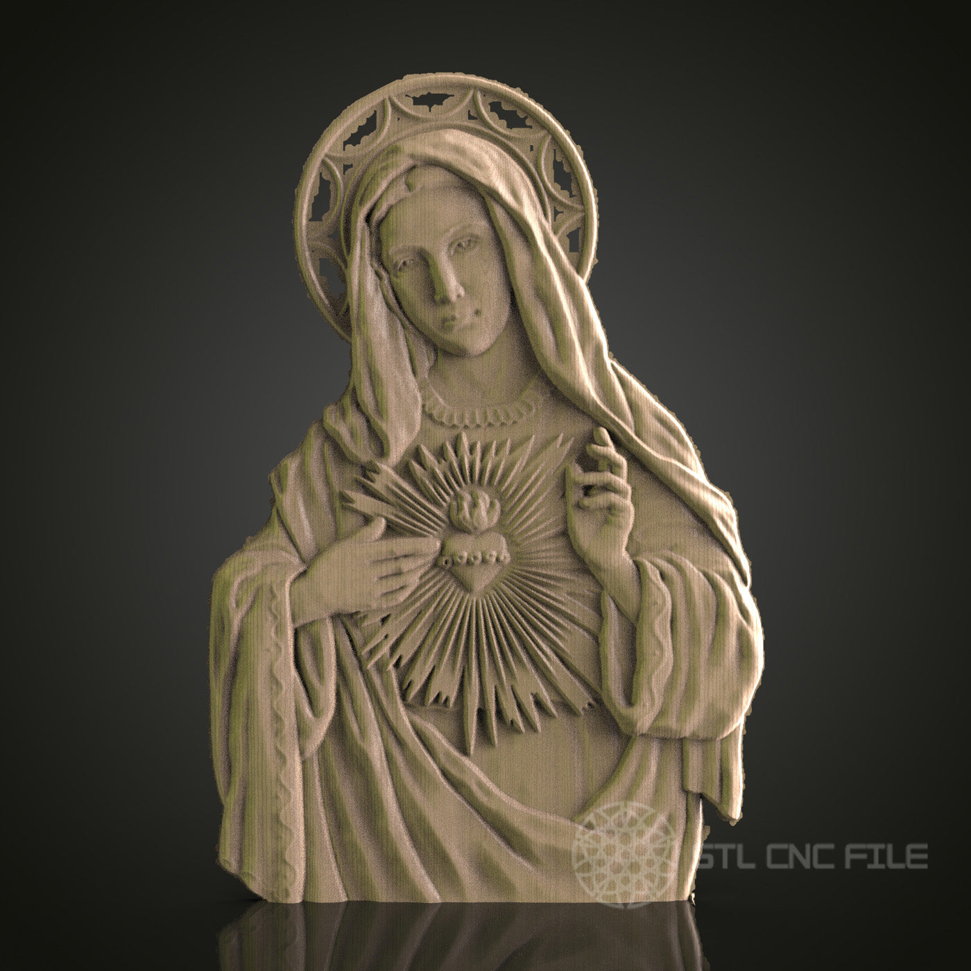 STL Model of Sacred Heart of Mary, CNC Router Engraver, Artcam, Aspire, CNC files, Wood Art, Wall Decor, 3D Printer