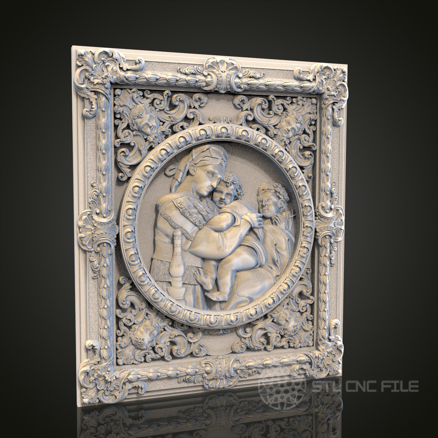 Renaissance Family Plaque 3D STL File, CNC and 3D Printer Model, Historical Art, Artcam Aspire, Classic Wall Decor