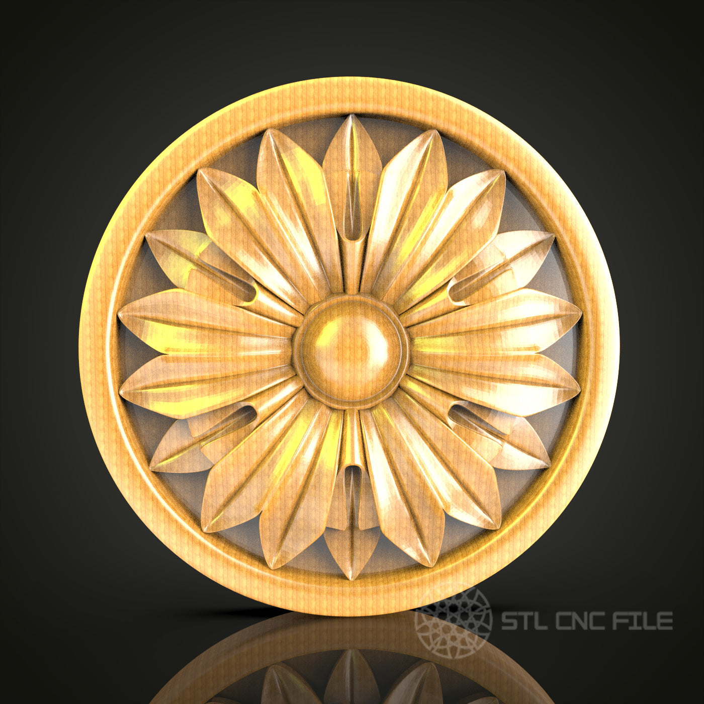 Sunburst Floral Medallion STL Model for CNC Router, Compatible with Artcam, Aspire - Elegant Ceiling Decor