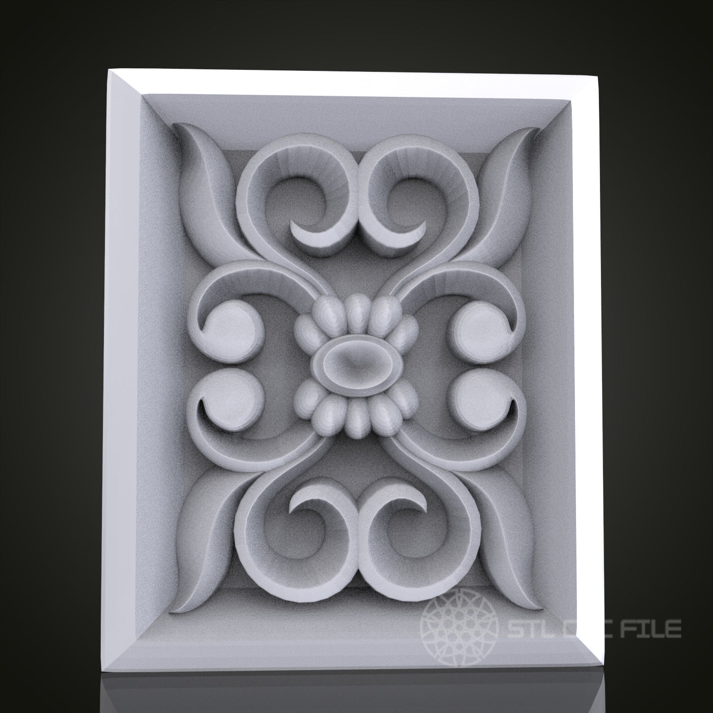 Decorative Floral Square 3D Relief Art for CNC Router, Artcam, Aspire, Wall Decor, STL Model, Compatible with 3D Printers