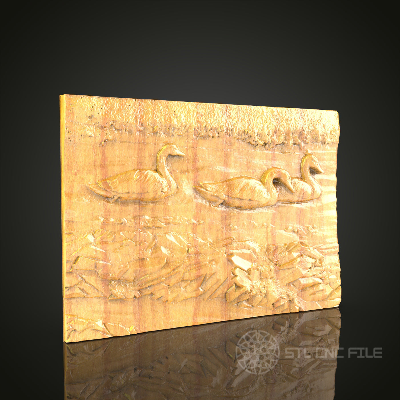 Serene Swan Lake Wall Art - 3D STL File for CNC Wood Carving