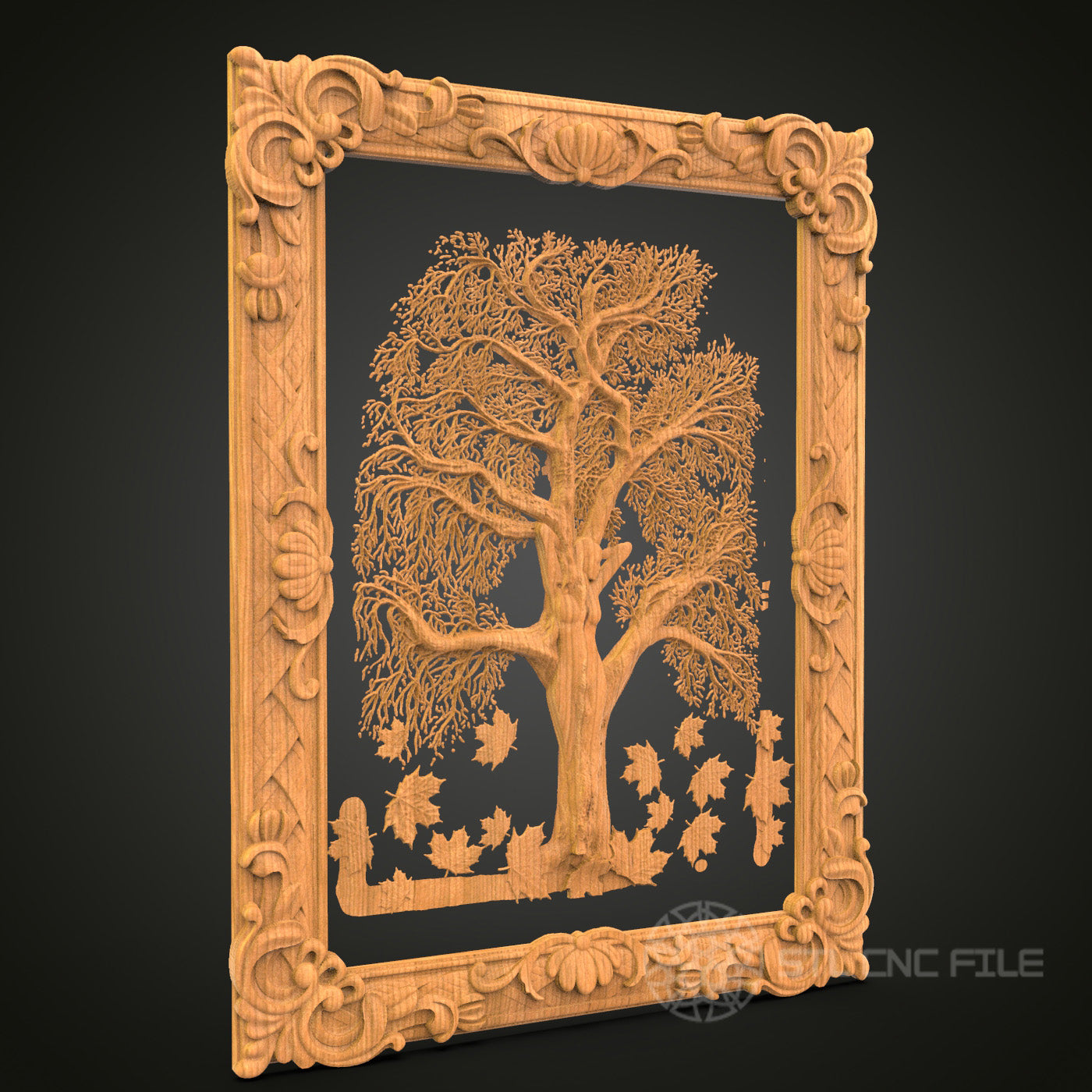 Detailed Tree of Life CNC Carving STL File - Ornate Frame Design, Compatible with Artcam, Aspire