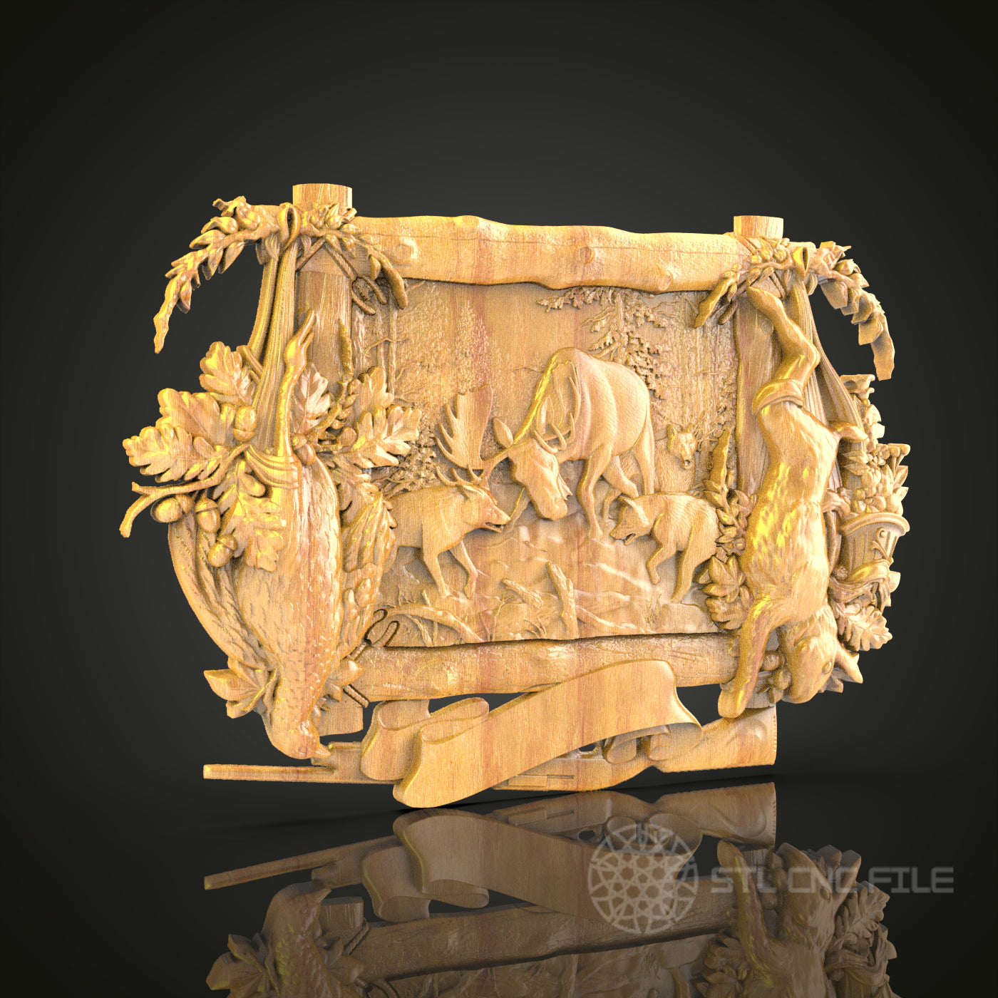 Rustic Wildlife Scene STL Model for CNC, Artcam, Aspire - Wood Art Wall Decor, CNC Files