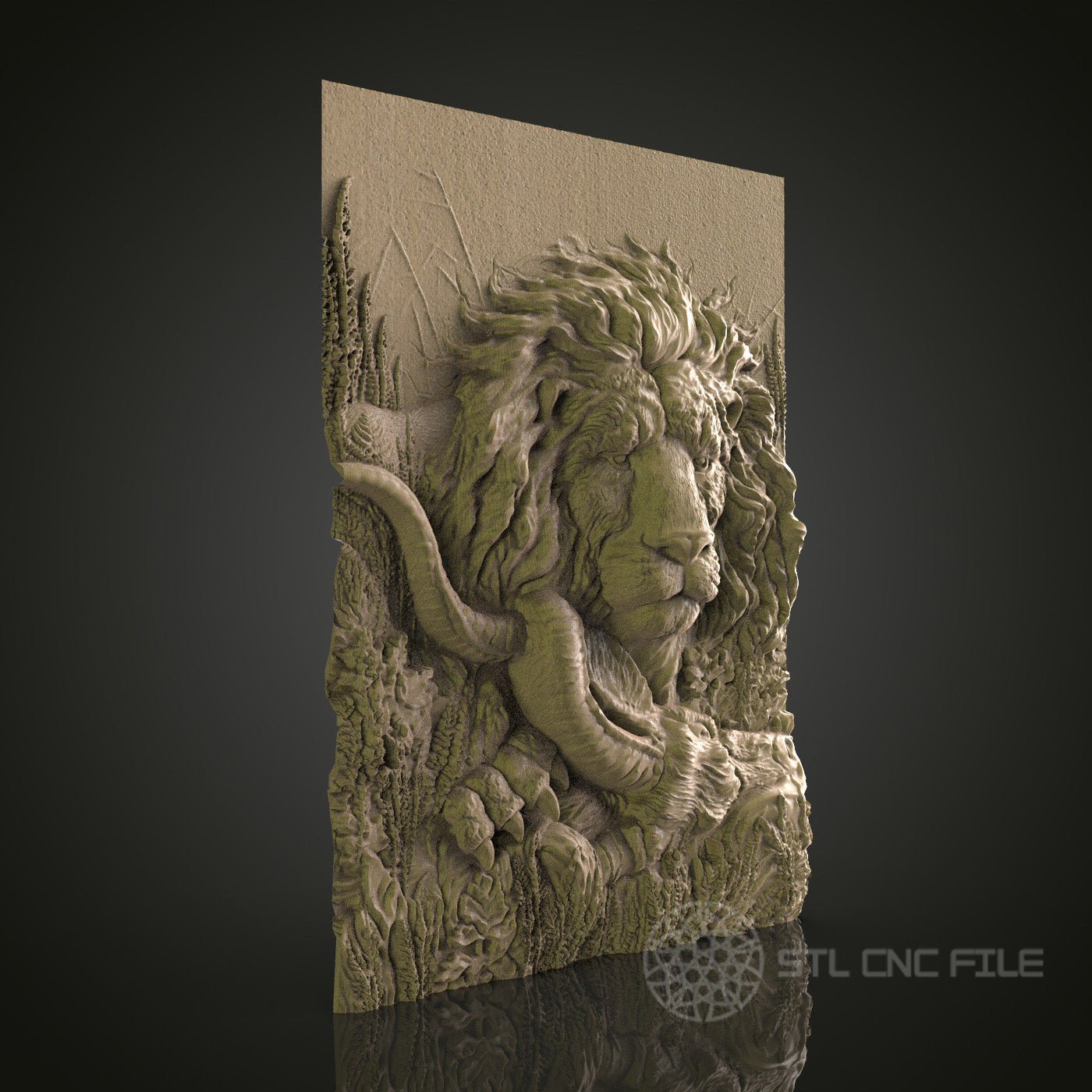 Lion Relief Art STL Model for CNC Router Engraver - Wood Art Wall Decor - 3D Printer File for Artcam and Aspire