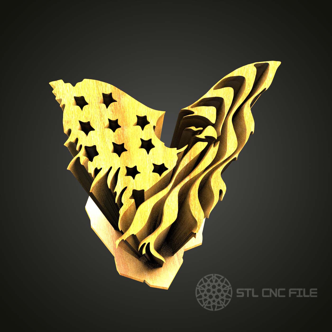 Eagle with Flag Wings 3D Model - STL for CNC Router Engraver, Artcam, Aspire, CNC Files, Wood Art Wall Decor